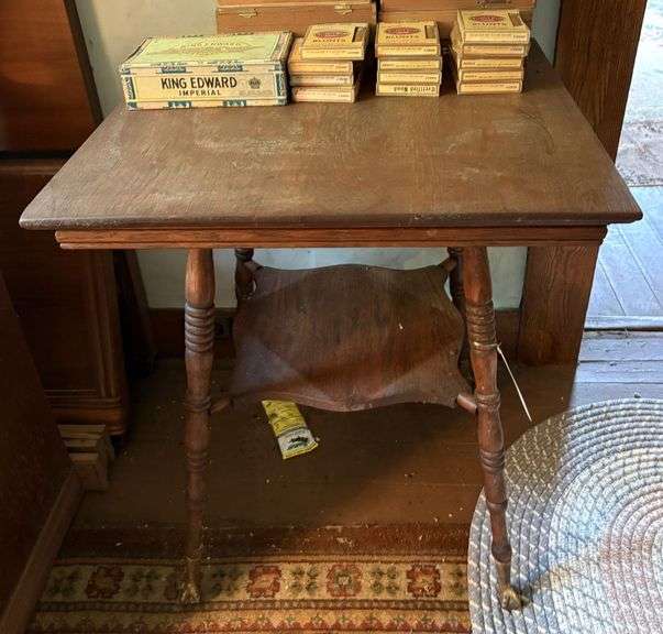 Early Oak Glass Ball & Claw Occasional Table