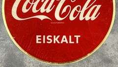 Coca-Cola "Trink Coca-Cola" Eiskalt German Glass Badge Sign