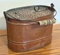 Copper Minnow Bucket & Framed Brass Key Display