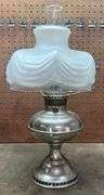 Early Nickel Plated Oil Lamp with Shade