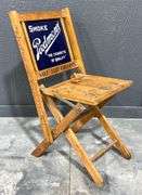 1930s Piedmont Cigarette Porcelain Backed Wooden Folding Chair