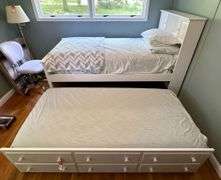 Modern White Twin Size Bed with Trundle Bed