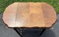 Vintage Walnut 6-Leg Inlay Occasional Table