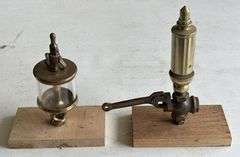 Vintage Brass Single Chime Whistle & Lunkenheimer Glass Oiler