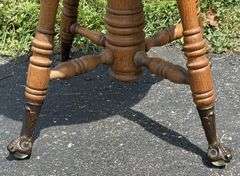 Early Oak Organ Stool with Glass Ball & Claw Feet