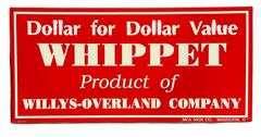Willys Overland Company Whippet Metal Auto Sign