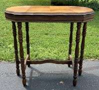 Vintage Walnut 6-Leg Inlay Occasional Table