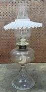 Vintage Oil Lamp with Pink Fluted Satin Shade