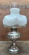 Early Nickel Plated Oil Lamp with Shade
