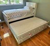 Modern White Twin Size Bed with Trundle Bed