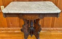 Early Walnut Decorative Marble Top Occasional Table