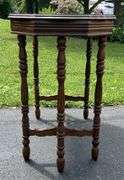 Vintage Walnut 6-Leg Inlay Occasional Table