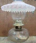 Vintage Oil Lamp with Pink Fluted Satin Shade