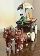 Paper Mache Folk Art & Cast Iron Horse-Drawn Wagon