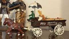 Paper Mache Folk Art & Cast Iron Horse-Drawn Wagon