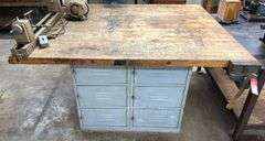 Butcher Block Style Workbench with Storage & Wilton Wood Vises