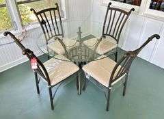 Decorative Iron & Glass Top Table/Chairs