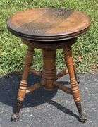 Early Oak Organ Stool with Glass Ball & Claw Feet