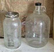 Early Woven Basket & Glass Jars