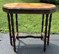 Vintage Walnut 6-Leg Inlay Occasional Table