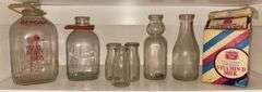 Early Glass Milk Bottles & Meadow Gold Milk Carton