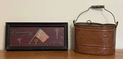 Copper Minnow Bucket & Framed Brass Key Display