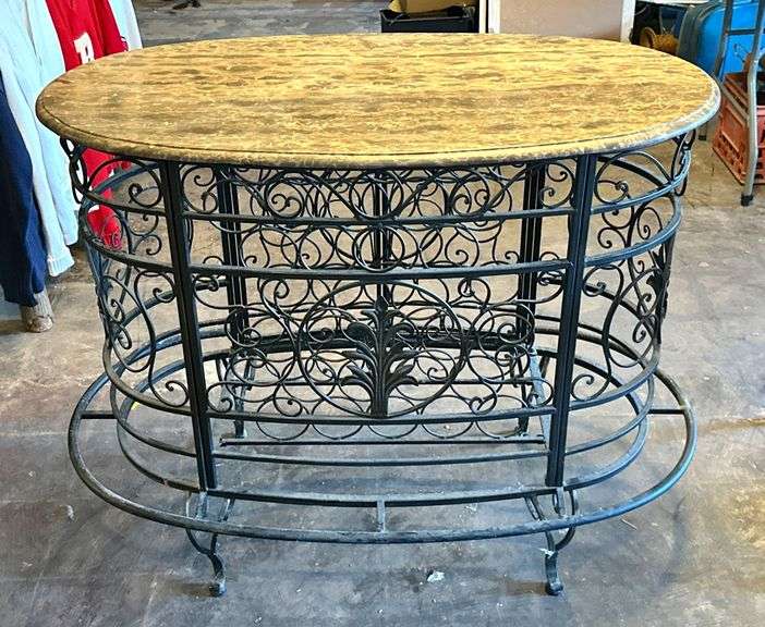 Modern Stone & Iron Bar with Wine Storage image