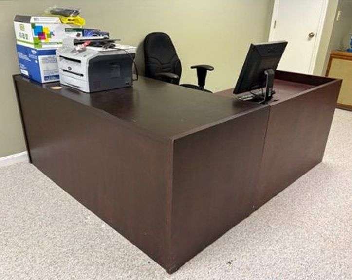 Hesco Industries INC. L Shaped Office Desk, Dell monitor & Keyboard image