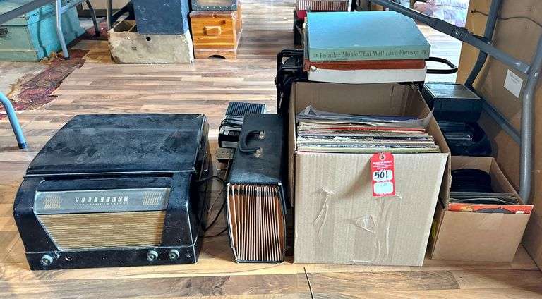 Vintage Silvertone Record Player & Album Collection image