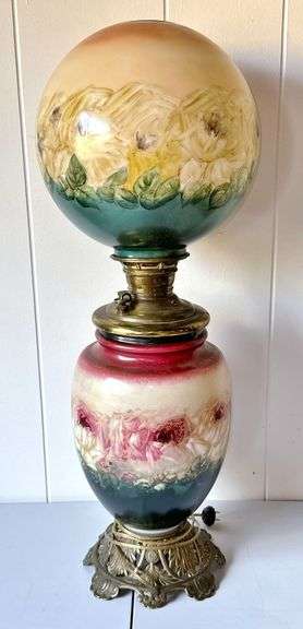 Early Original Gone With The Wind Style Hand Painted 2 Piece Lamp image