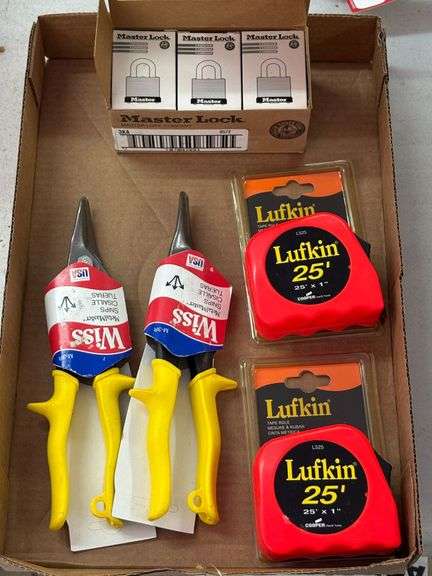 Lufkin Tape Rules, Wiss Metal Snips, & Master Lock Padlocks image