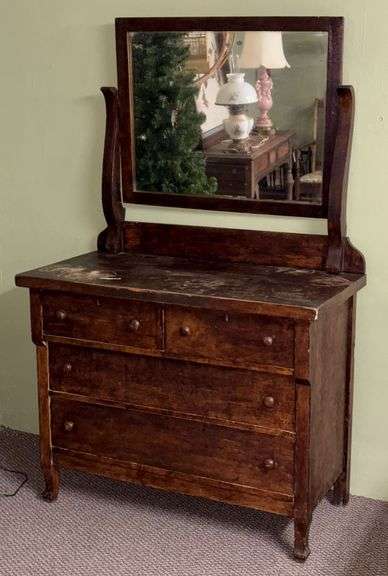 Antique Wooden Dresser with Mirror image