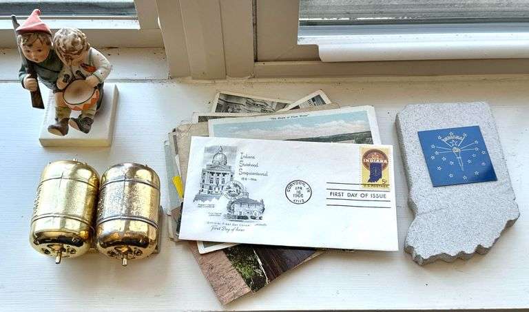 Goebel "Travelers" Figurine, 4H Electric Awards, IN Limestone, & Local Postcards image