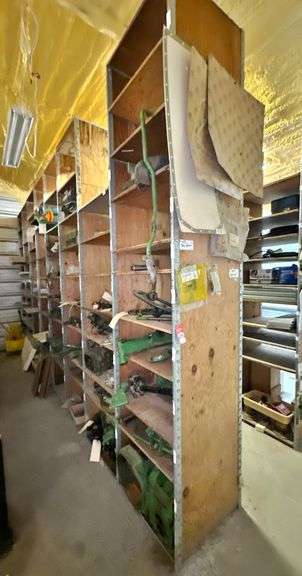 John Deere Tractor Parts & Wooden Adjustable Shelving Unit image