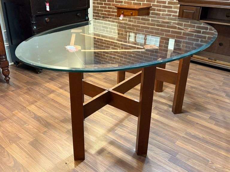 Hand Made Solid Cherry Table with Glass Oval Top by Steve Porter image