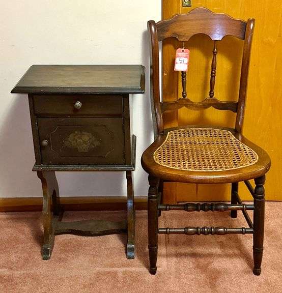 Woven Bottom Chair & Vintage Side Table image