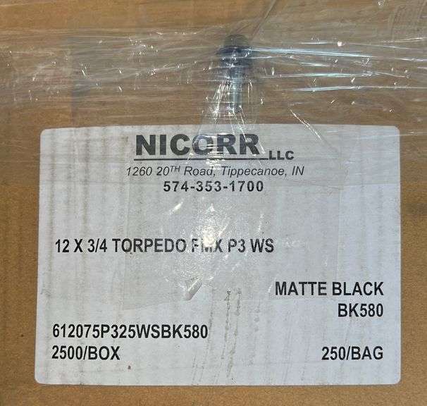#12x3/4" Fasteners, Color-Matte Black , qty:2500 image