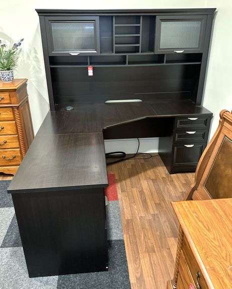 Office L-Shaped Desk with Overhead Storage image