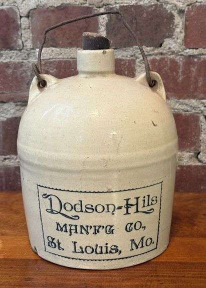 Early "Dodson-Hills Manfg Co, St. Louis Mo." Stone Jug with Wire Bail image