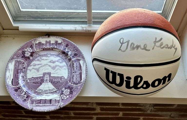 Gene Keady Coach signed Basketball & Purdue Staffordshire Plate image