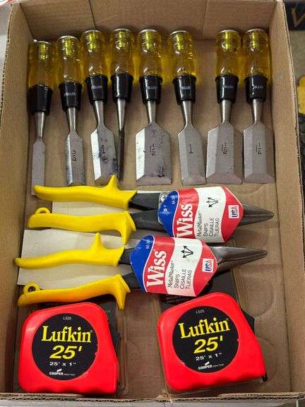 Lufkin Tape Rules, Wiss Metal Snips, & Fuller Wood Chisel Set image
