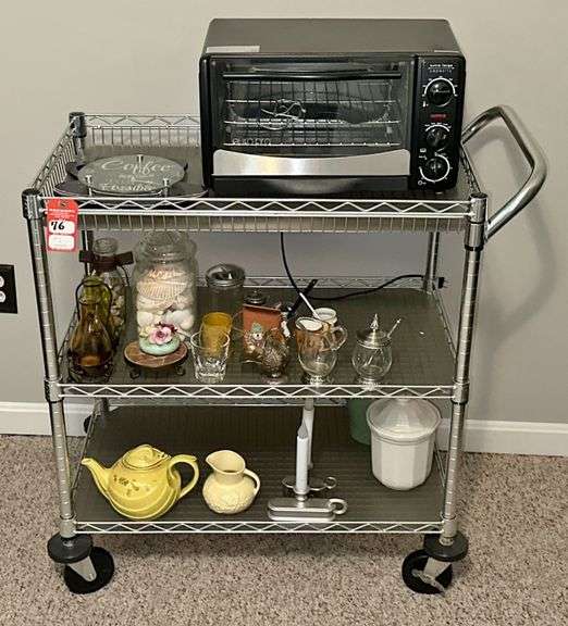 Metal Storage Cart, Glassware & Toaster Oven image