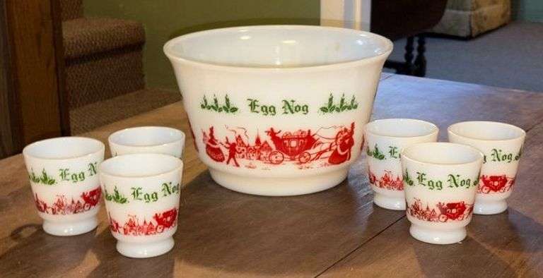 Vintage Hazel Atlas Egg Nog Punch Bowl Set image