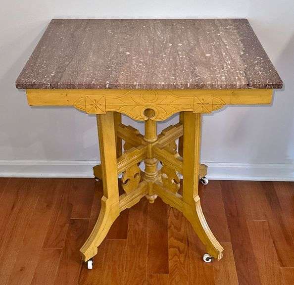 Early Marble Top Parlor Table on Original Casters image