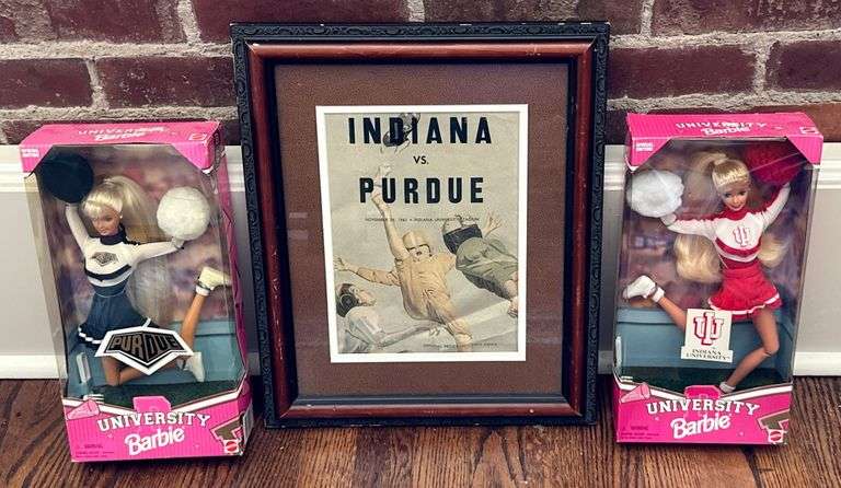 Indiana & Purdue University Barbie Dolls & Framed 1961 Football Program image