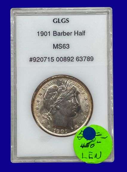 1901 Barber Silver Half Dollar GLGS MS63 image