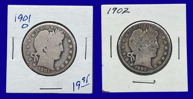 1901-O & 1902 Barber Silver Half Dollars image