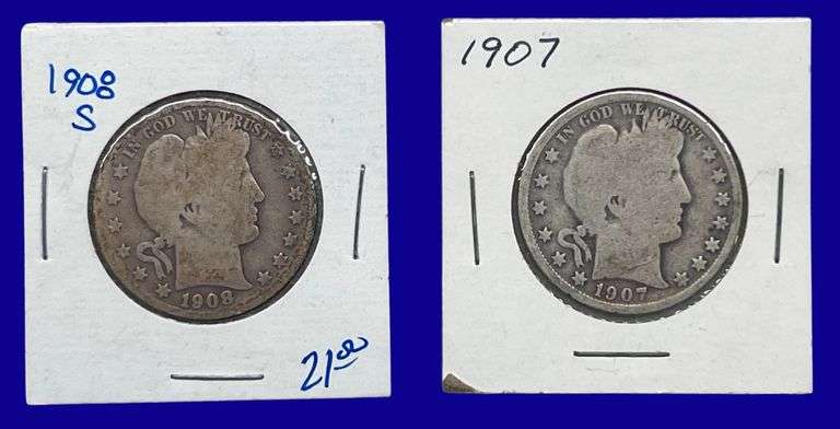 1907 & 1908-S Barber Silver Half Dollars image