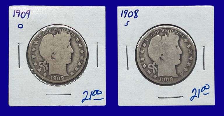 1908-S & 1909-O Barber Silver Half Dollars image