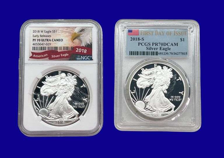 2018-S & 2018-W Silver Eagle PCGS PR70DCAM NGC PF70 Ultra Cameo image